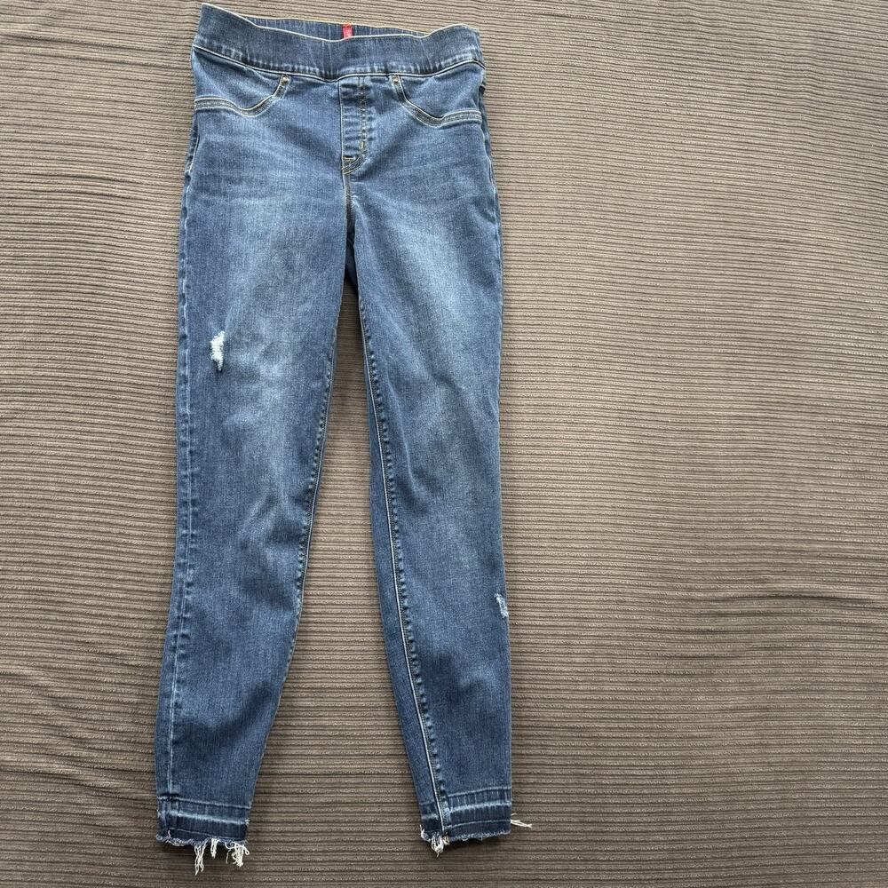 Spanx Jeans Women Small Blue Cotton Mid Rise Distressed Stretch Comfort Casual.
